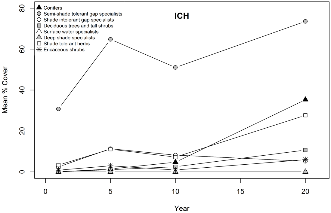 Plant functional types over time in the Interior Cedar-Hemlock ecosystem